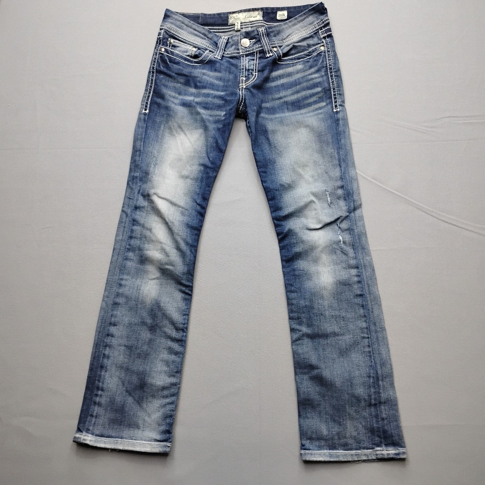 BKE Sabrina Bootcut Jeans Womens 28R Medium Wash Thick Stitch Low Rise Denim